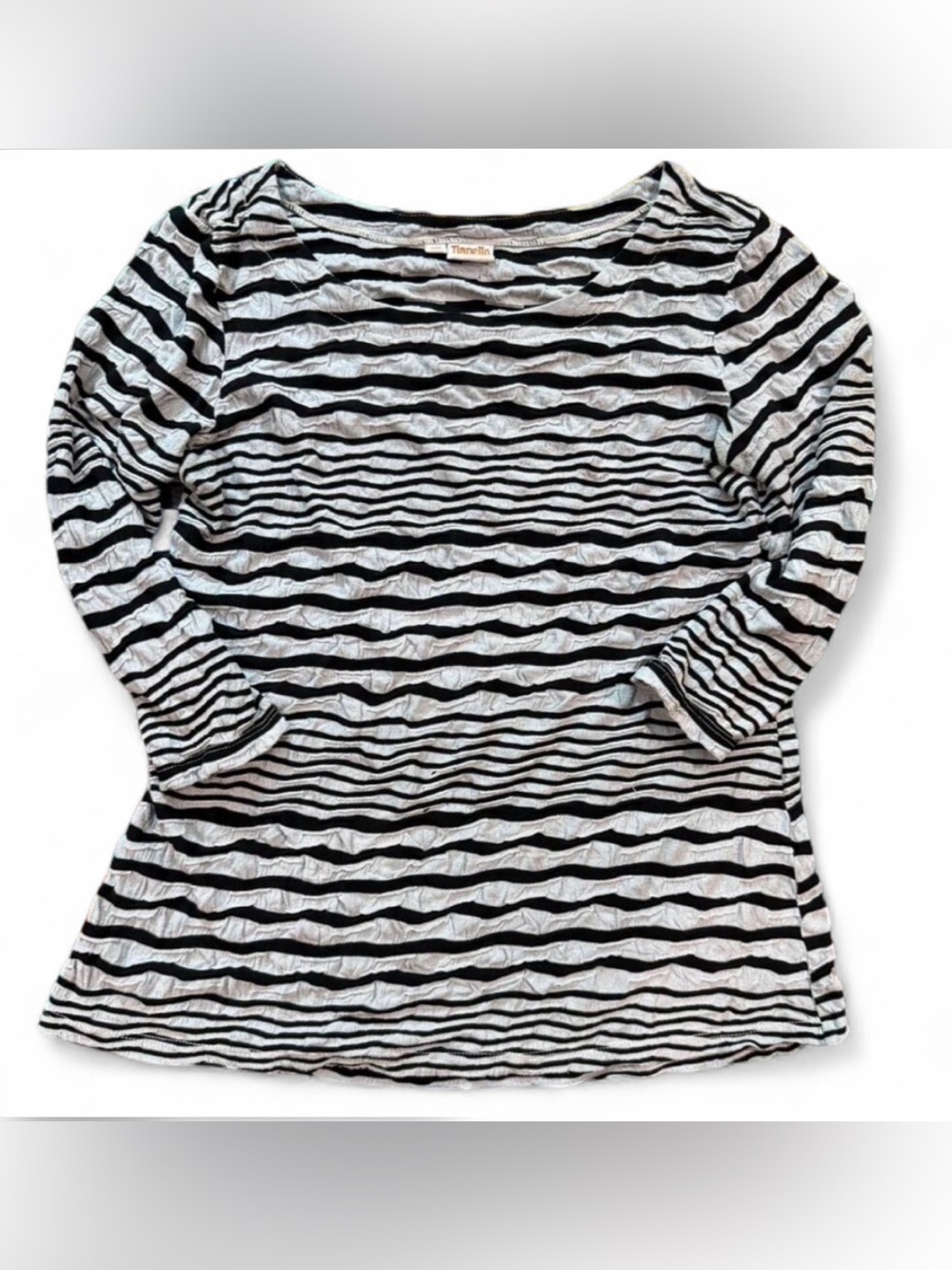 Tianello Black White Stripe Jersey Jacquard Ballet Textured Artsy Crinkled XS
